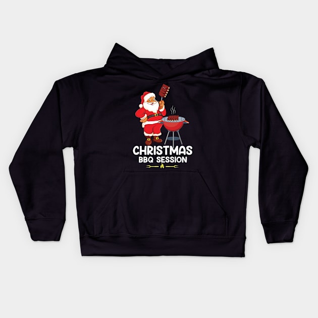 Christmas BBQ Session Tee, Funny Santa Claus Grillers bbq season Gifts Kids Hoodie by Printofi.com